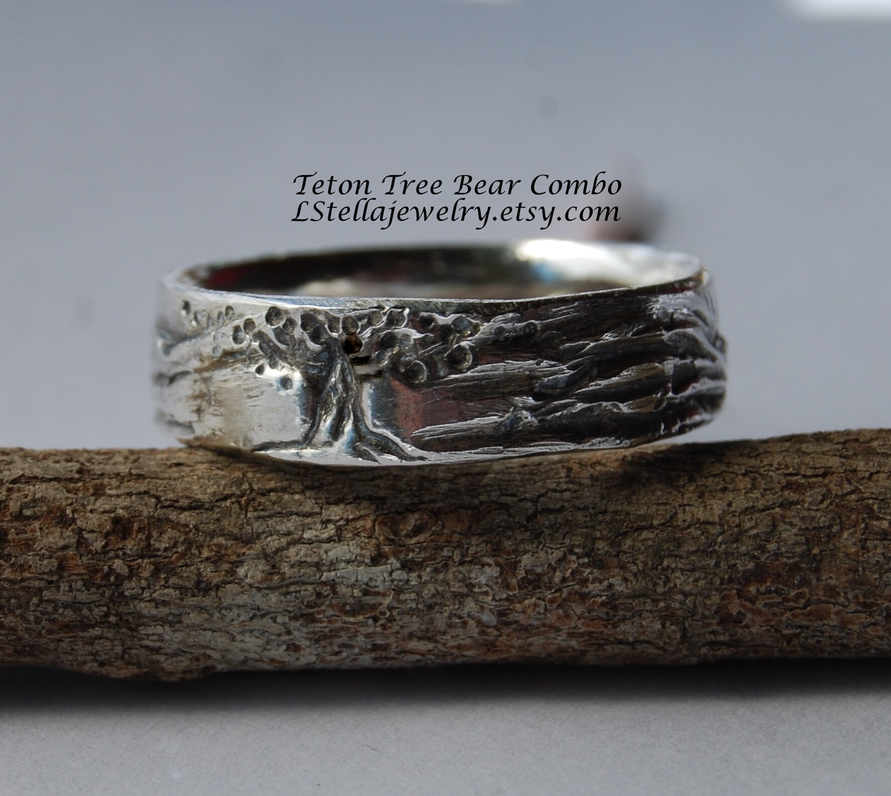 Baum Berg Band Landschaft Hochzeitsband Teton Berge Bär Sonne Sterling 6 Mm Verlobungsring/Für Ihn Des Lebens von LStellaJewelry