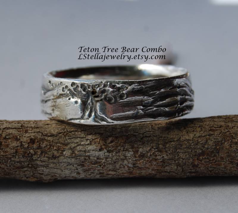 Baum Berg Band Landschaft Hochzeitsband Teton Berge Bär Sonne Sterling 6 Mm Verlobungsring/Für Ihn Des Lebens von LStellaJewelry