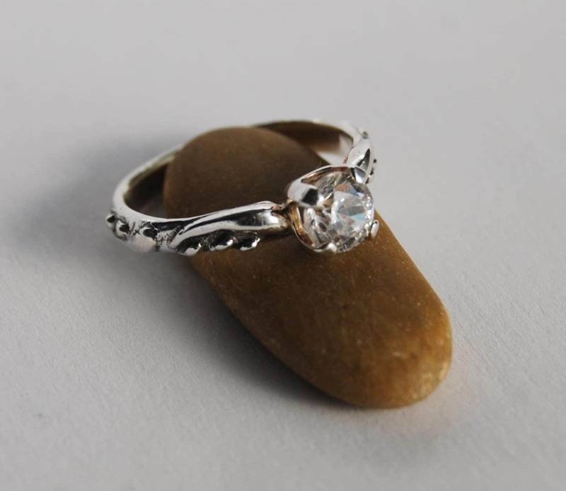 Braut Hochzeit Set, Silber Solitär Ring, Anastasia Topaz Verlobung, Weißer Saphir Sterling, 6 Mm Stein/Strukturband-Set von LStellaJewelry