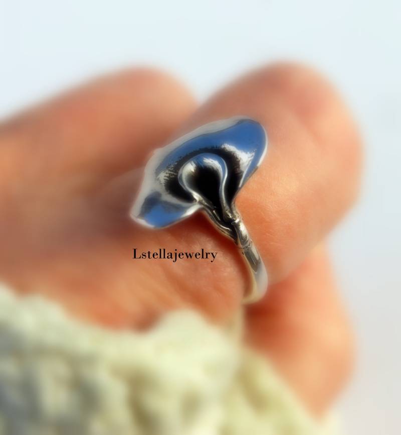 Peaflower Silber Ring Sterling Schwerer Calla Lilie Blume 3D Geschnitzte Gärtner Erfreuen Geschenk/Mama von LStellaJewelry