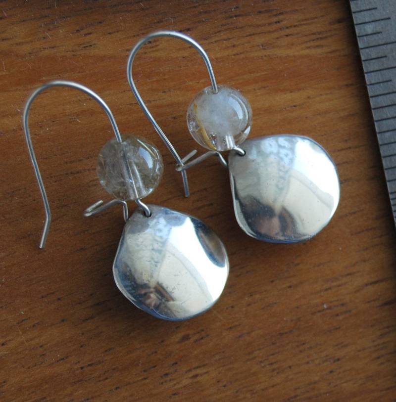 Sterling Tropfen Ohrringe/Silber Ohrring Rutilquarz Perle Moosachat Baumeln Glänzende Grüner Stein von LStellaJewelry