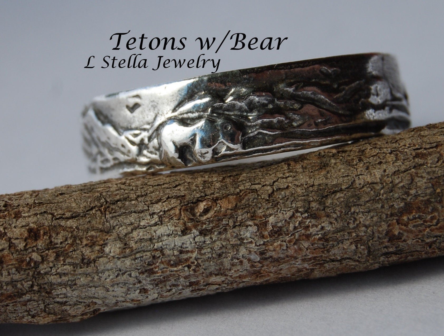 Teton Berg Band Berglandschaft 6 Mm Silber Drei Bergspitzen Bär Berge Wedding / von LStellaJewelry