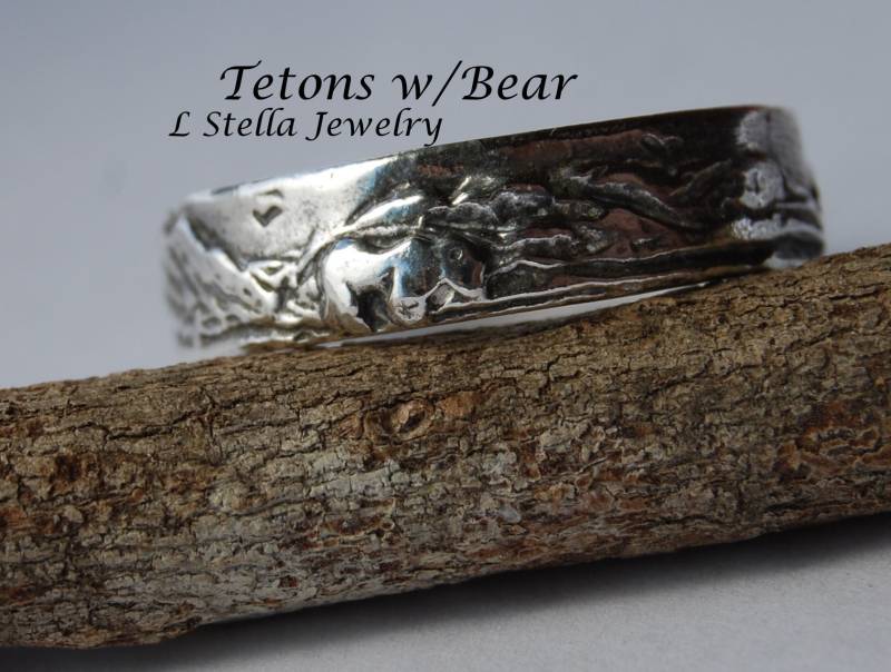 Teton Berg Band Berglandschaft 6 Mm Silber Drei Bergspitzen Bär Berge Wedding / von LStellaJewelry