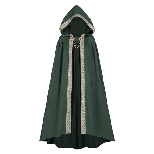 LTAKK Umhang mit Kapuze Damen Renaissance Kapuze Mittelalter Umhang Hexe Robe Wikinger Umhang, Schwarzes Grün, Small von LTAKK