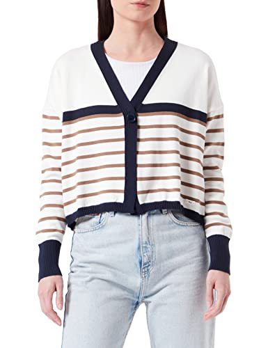 LTB Jeans Damen Kalene Strickjacke, White Navy Otter Stripes 12802, XXL von LTB Jeans