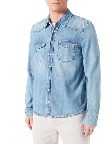 LTB Jeans Herren Jeanshemd Rohan - Baumwolle Hemd Slim Passform Langarm & Button-Down-Kragen - Blau Größe XL von LTB Jeans