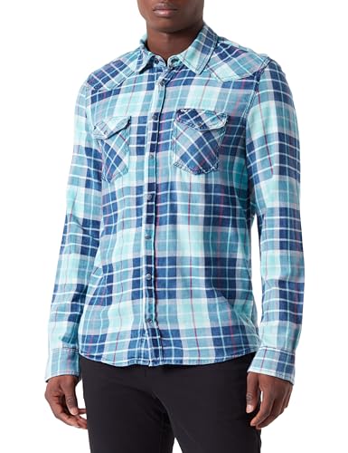 LTB Jeans Herren Karierthemd Rohan - Baumwolle Hemd Slim Passform Langarm & Button-Down-Kragen - Blau Größe L von LTB Jeans