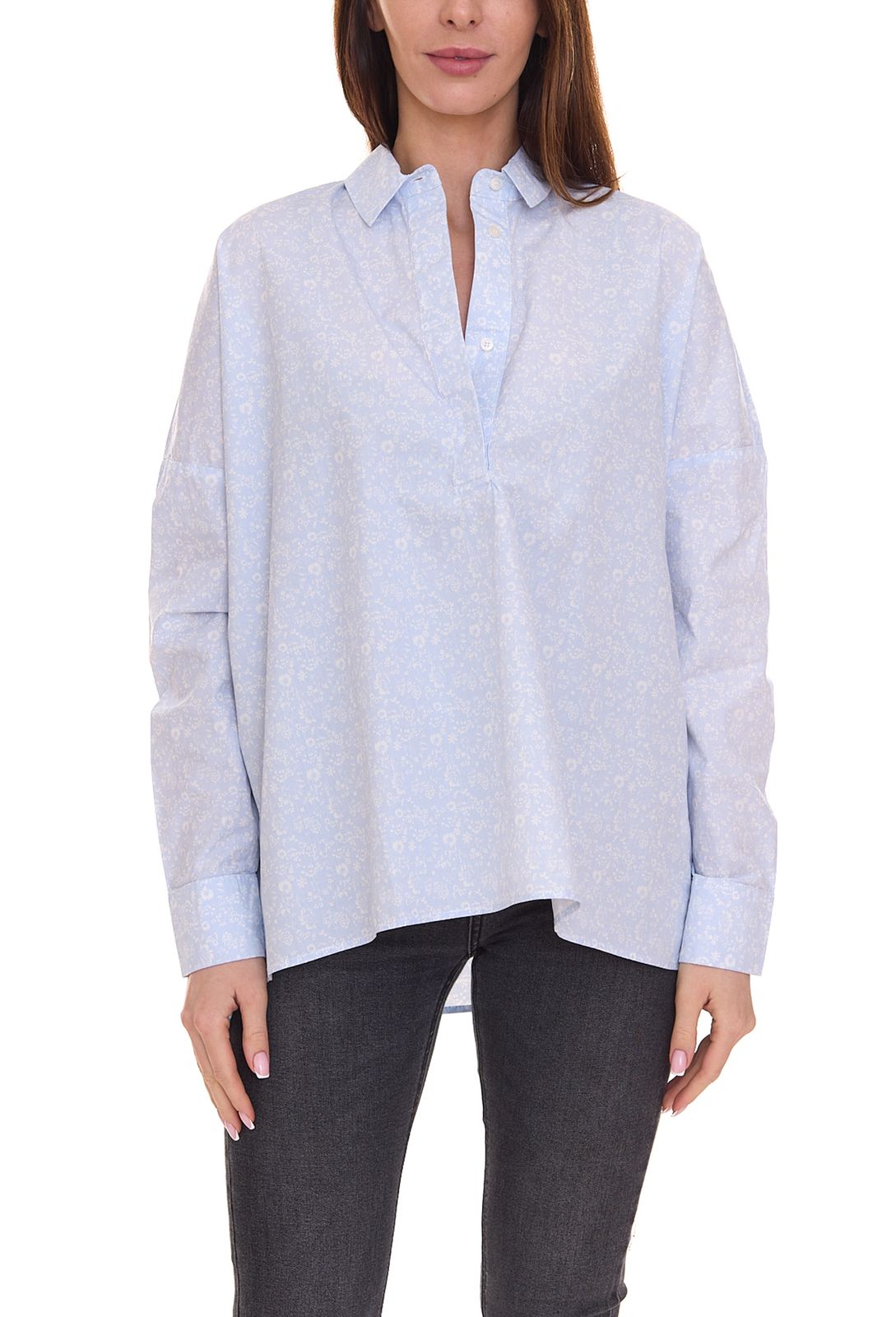 LTB Jamodi Damen Hemd-Bluse mit Floralem Allover-Print Baumwoll-Hemd 69745902 Blau von LTB