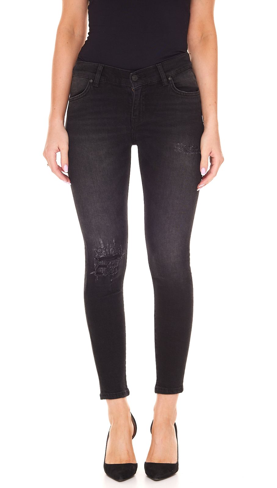 LTB Lonia Damen Super Skinny Jeans Mid Rise Hose im leichten Used-Look 51032 14163 51237 Schwarz von LTB