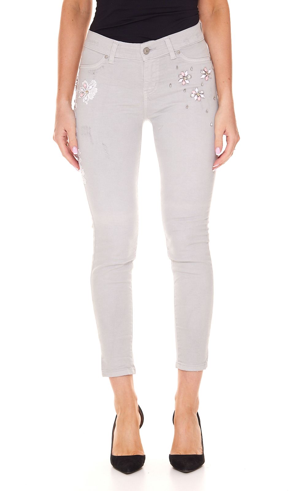 LTB Lonia Damen Super Skinny Jeans mit floralen Stickereien und Ziersteinchen Mid Rise Hose 51032 13833 50891 Grau von LTB