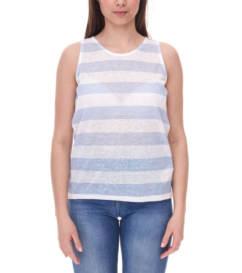 LTB Rezoco Damen Tank-Top durchscheinendes Sommer-Shirt mit Blockstreifen 24560534 Hellblau/Weiß von LTB