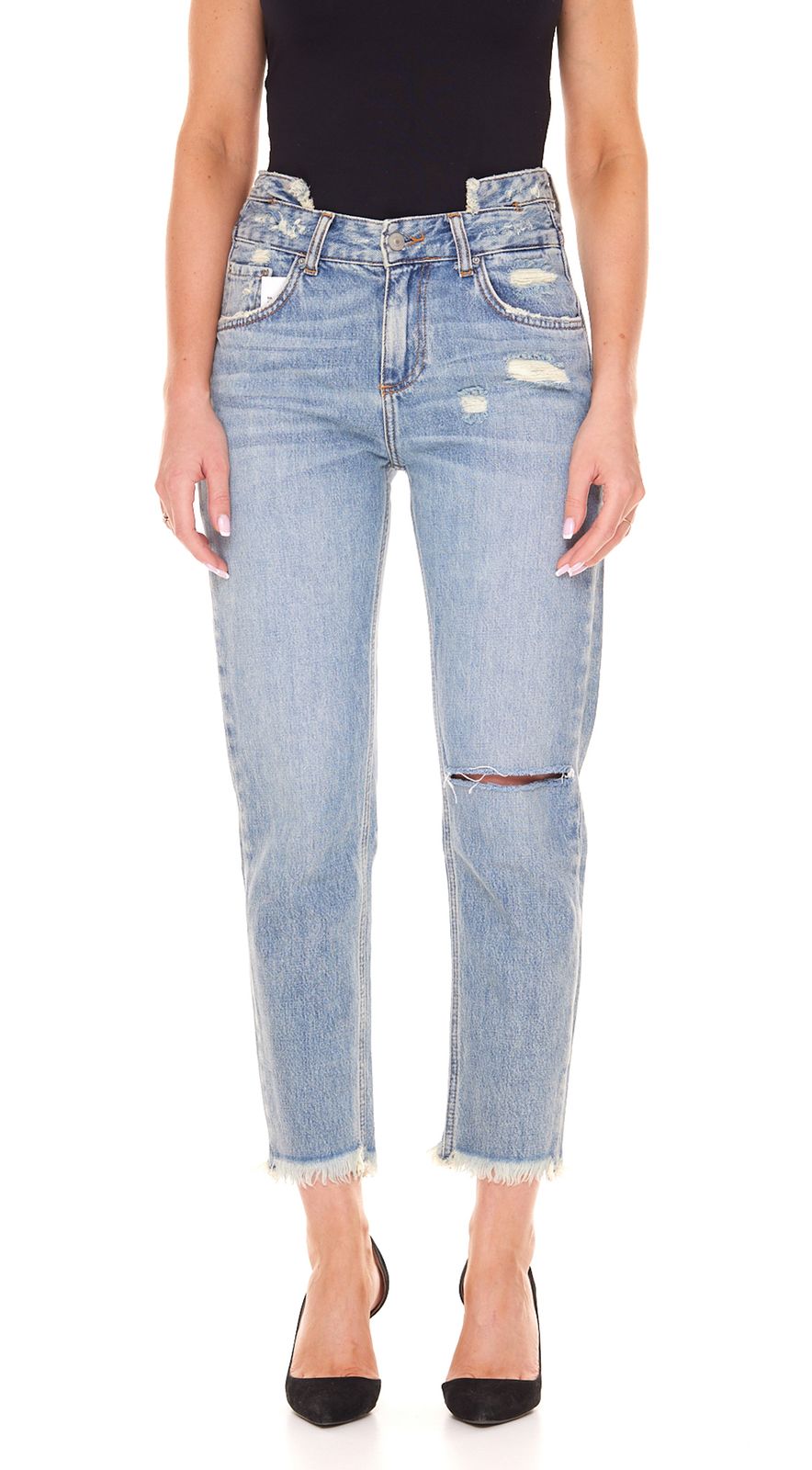 LTB Yoana Damen High Waist-Hose im Damaged-Look Mom-Jeans mit Fransen 51172 13899 50906 Blau von LTB