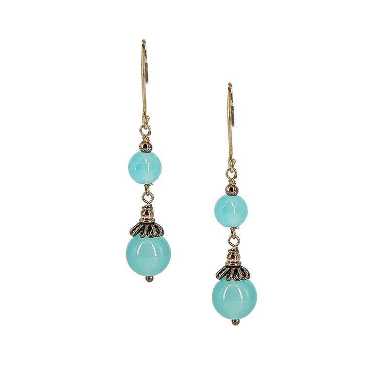 Meerblauer Chalcedon Edelstein Und 925 Sterling Silber Tropfen Ohrringe von LTCDesignsNYC