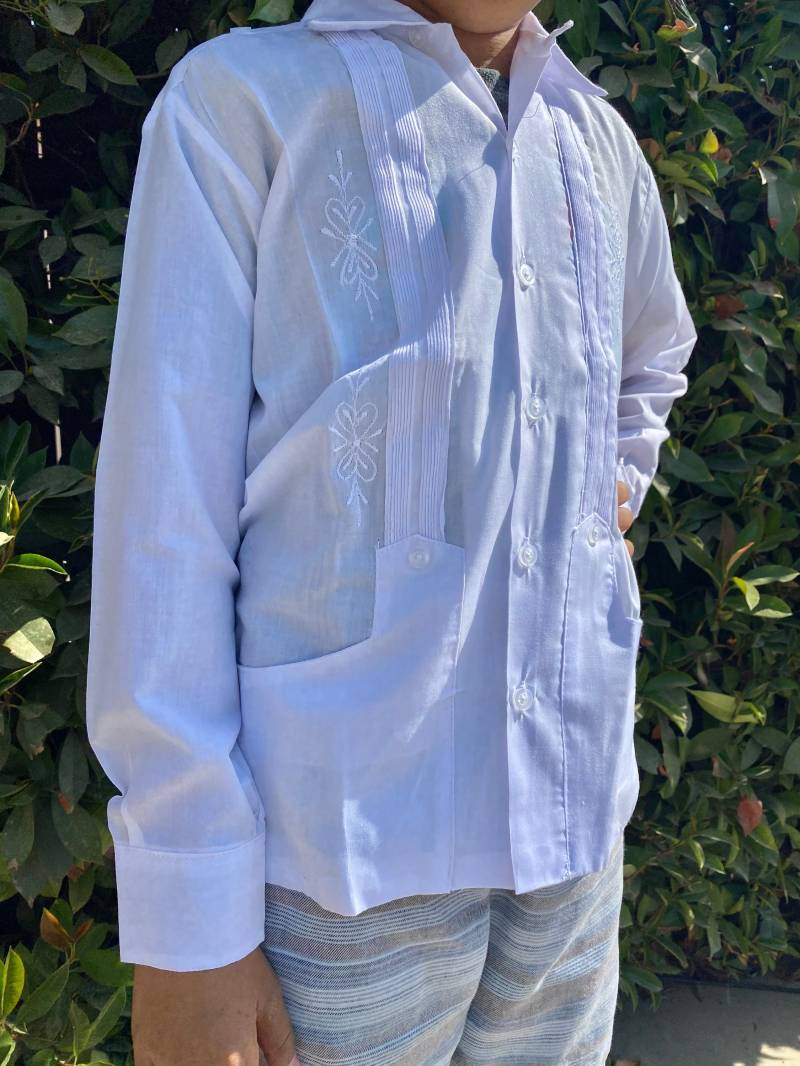 Jungen Weiß Baumwolle Guayabera Shirt Langarm Abendkleidung von LTFMex