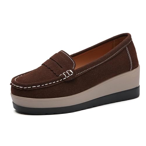 Comfort Slip-On Leder Loafers Damenschuhe Bequeme Chunky Suede Penny Loafers Casual Dressy Black Work Flats, braun, 37 EU von LTHTX