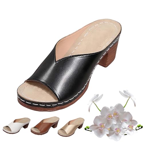 Damen Chunky Heel Slide Sandalen Schwarz Open Toe Sommer Mode Outdoor Hausschuhe Gold Damen Plateau Wedge Slip-On Casual Pantoletten, Schwarz , 38.5 EU Damen Chunky Heel Slide Sandalen Schwarz Open Toe Sommer Mode Outdoor Hausschuhe Gold Damen Plateau Wedge Slip-On Casual Pantoletten, Schwarz , 38.5 EU von LTHTX
