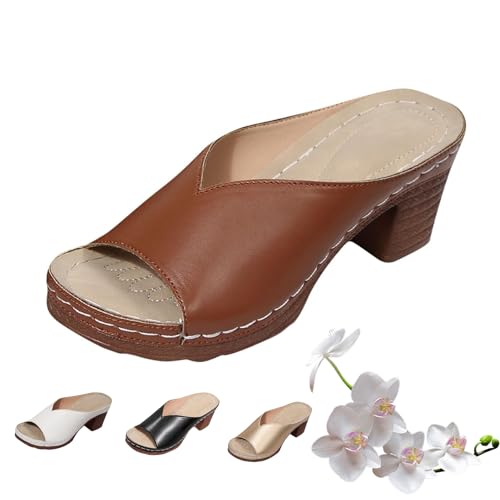 Damen Chunky Heel Slide Sandalen Schwarz Open Toe Sommer Mode Outdoor Hausschuhe Gold Damen Plateau Wedge Slip-On Casual Pantoletten, braun, 37.5 EU Damen Chunky Heel Slide Sandalen Schwarz Open Toe Sommer Mode Outdoor Hausschuhe Gold Damen Plateau Wedge Slip-On Casual Pantoletten, braun, 37.5 EU von LTHTX