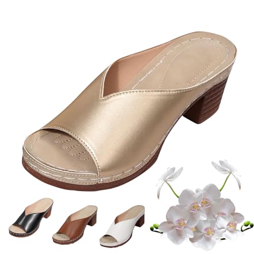 Damen Chunky Heel Slide Sandalen Schwarz Open Toe Sommer Mode Outdoor Hausschuhe Gold Damen Plateau Wedge Slip-On Casual Pantoletten, gold, 36.5 EU Damen Chunky Heel Slide Sandalen Schwarz Open Toe Sommer Mode Outdoor Hausschuhe Gold Damen Plateau Wedge Slip-On Casual Pantoletten, gold, 36.5 EU von LTHTX