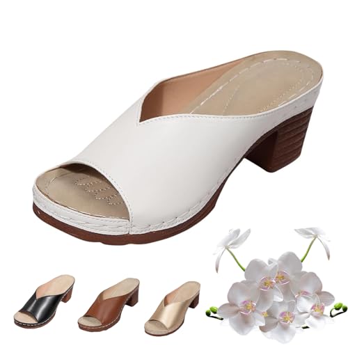Damen Chunky Heel Slide Sandalen Schwarz Open Toe Sommer Mode Outdoor Hausschuhe Gold Damen Plateau Wedge Slip-On Casual Pantoletten, weiß, 38.5 EU Damen Chunky Heel Slide Sandalen Schwarz Open Toe Sommer Mode Outdoor Hausschuhe Gold Damen Plateau Wedge Slip-On Casual Pantoletten, weiß, 38.5 EU von LTHTX