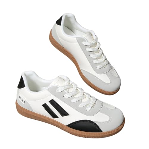 Damen Colorblock Streifen Muster Schnürschuhe Trainingsschuhe Bequeme Tennisschuhe Damen Mode Sneaker für Frauen, Schwarz , 36 EU von LTHTX