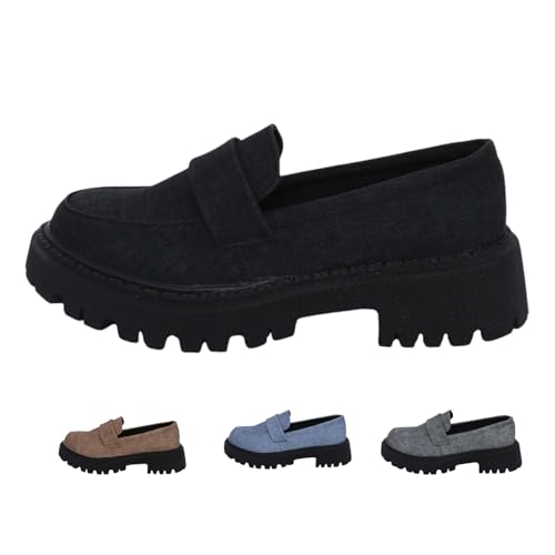 Damen Herbst Casual Chunky Loafers Schuhe Damen Mode Dicke Sohle Slip On Business Arbeit Walking Schuhe, Schwarz , 37 EU von LTHTX