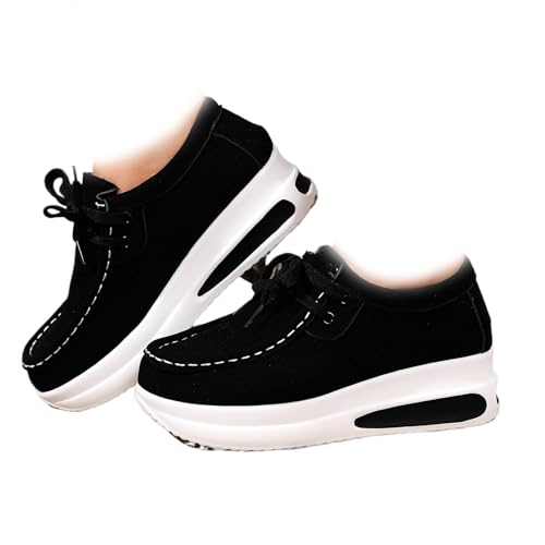 Damen Plateau Chunky Loafers Schuhe Mode Wildleder Schnürschuh Mokassins Bequeme Walking Sneaker für Arbeit Casual Sport, Schwarz , 38.5 EU Damen Plateau Chunky Loafers Schuhe Mode Wildleder Schnürschuh Mokassins Bequeme Walking Sneaker für Arbeit Casual Sport, Schwarz , 38.5 EU von LTHTX
