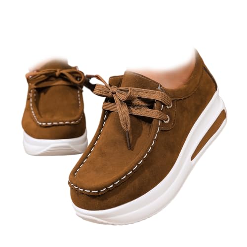 Damen Plateau Chunky Loafers Schuhe Mode Wildleder Schnürschuh Mokassins Bequeme Walking Sneaker für Arbeit Casual Sport, braun, 38.5 EU von LTHTX