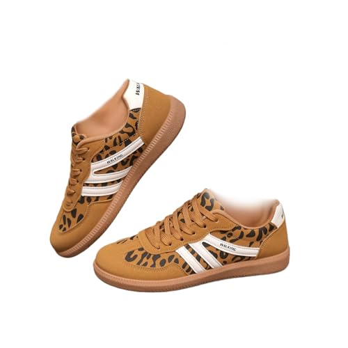 Damen Stilvolle Runde Zehe rutschfeste Freizeitschuhe, Retro Lace Up Fashion Sneakers Trendy Tennisschuh Walking Footwear (Leopard,41) von LTHTX
