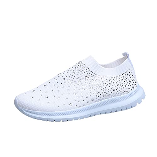 Glitzernde Damen-Netz-Sneaker, athletische Wanderschuhe, lässige Schlupfschuhe, Socken, Joggingschuhe, weiß, 38.5/42 EU von LTHTX