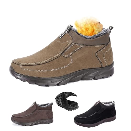 Herren Winterschuhe Pelz gefüttert Schnee Stiefeletten Anti-Rutsch Warme Bequeme Wanderschuhe Dicke Warme Slip On Baumwolle Schuhe, camel, 41 EU von LTHTX