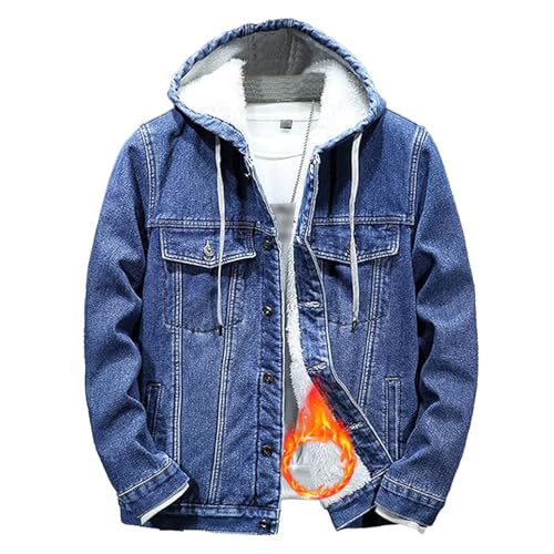 Jeansjacke Hoodie Herren Casual Slim Fit Herren Jeansjacke Button Down Jeansmantel Langarm Trucker Kapuzenjacken Outwear von LTHTX