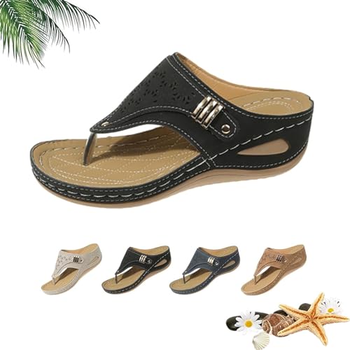 LTHTX 2024 atmungsaktive Mesh-Sport-Sandalen mit rutschfester Sohle, Keilsandalen für Damen, Flip-Flops, Sandalen mit Fußgewölbeunterstützung, Schwarz , 37 EU von LTHTX