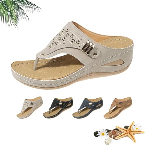 LTHTX 2024 atmungsaktive Mesh-Sport-Sandalen mit rutschfester Sohle, Keilsandalen für Damen, Flip-Flops, Sandalen mit Fußgewölbeunterstützung, beige, 38 EU von LTHTX