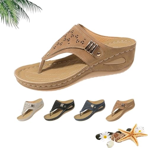 LTHTX 2024 atmungsaktive Mesh-Sport-Sandalen mit rutschfester Sohle, Keilsandalen für Damen, Flip-Flops, Sandalen mit Fußgewölbeunterstützung, braun, 38 EU von LTHTX