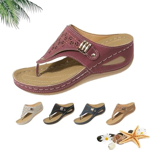 LTHTX 2024 atmungsaktive Mesh-Sport-Sandalen mit rutschfester Sohle, Keilsandalen für Damen, Flip-Flops, Sandalen mit Fußgewölbeunterstützung, rot, 36 EU von LTHTX