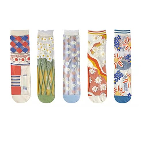 LTHTX 5/8 Paar transparente Damensocken, ultradünne Kristallseide, kurze Fußkettchen, Blumen-Muster, Seidenstrümpfe von LTHTX