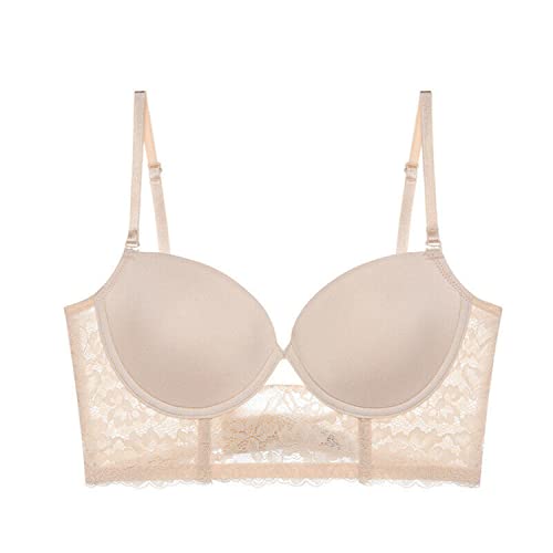 LTHTX Damen-BH mit niedrigem Rücken für rückenfreies Kleid, Komfort-U-Form, rückenfrei, kabelloses Heben, Spitzen-Bralette (Beige, 36/80C) von LTHTX