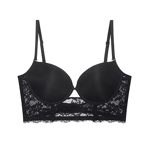 LTHTX Damen-BH mit niedrigem Rücken für rückenfreies Kleid, Komfort-U-Form, rückenfrei, kabelloses Heben, Spitzen-Bralette (schwarz, 40/90D) von LTHTX