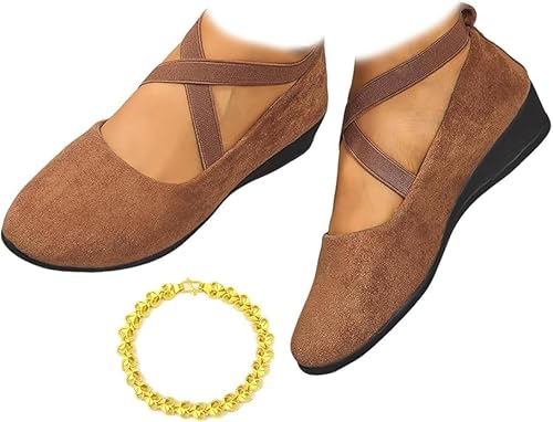 LTHTX Damen Ballerina Damenschuhe Elegant Und Bequem Schwarz Slip Ons Flach Schuhe für Frau Klassische Weiche Schuhe Ballerinas (Braun,41) von LTHTX