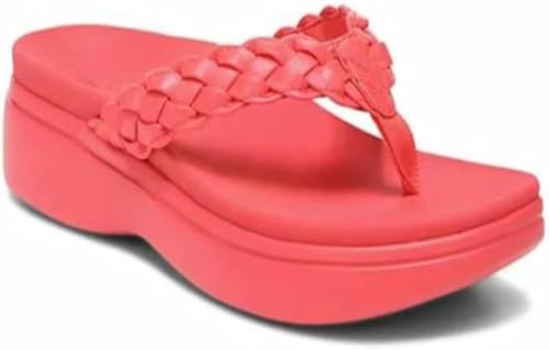 LTHTX Damen Einfache und stützende Sandalen, Flip Flops rutschfeste lässige Zehensandalen Sommerschuhe für Strand Schwimmen Pool, rot, 40 EU von LTHTX