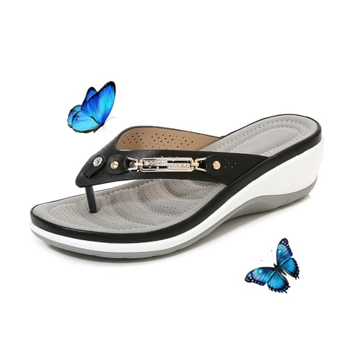 LTHTX Damen-Flip-Flops mit Fußgewölbeunterstützung, weiche Polsterung, Zehentrenner für den Sommer, orthopädische Sandalen für Damen 2024, Schwarz , 36 EU von LTHTX