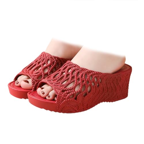 LTHTX Damen Komfort Plateau Keilausschnitt Sandalen Sommer Strand Sandalen Elegante Slides rutschfeste Indoor Outdoor Hausschuhe, rot, 37.5 EU von LTHTX