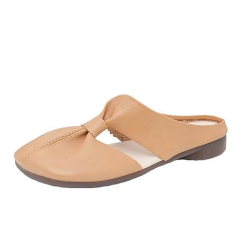 LTHTX Damen Soft Sole Knot Mules Plus Size Cut Out Design Soft Leather Mules Comfort Slip on Non-Slip Flat Slippers Women, gelb, 37.5 EU von LTHTX