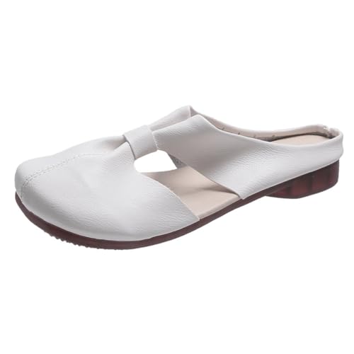LTHTX Damen Soft Sole Knot Mules Plus Size Cut Out Design Soft Leather Mules Comfort Slip on Non-Slip Flat Slippers Women, weiß, 38 EU von LTHTX