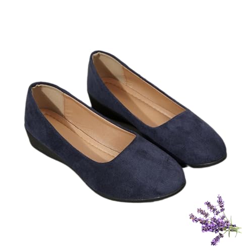Elegante Leichte Anti-Rutsch-Schuhe Mit Niedrigem Absatz, Spitze Slip on Casual Ballet Flats Kleid Schuhe (blau,38) von LTHTX
