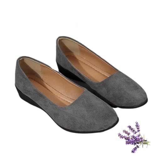 Elegante Leichte Anti-Rutsch-Schuhe Mit Niedrigem Absatz, Spitze Slip on Casual Ballet Flats Kleid Schuhe (grau,38) von LTHTX