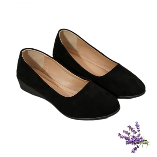 Elegante Leichte Anti-Rutsch-Schuhe Mit Niedrigem Absatz, Spitze Slip on Casual Ballet Flats Kleid Schuhe (schwarz,39) von LTHTX