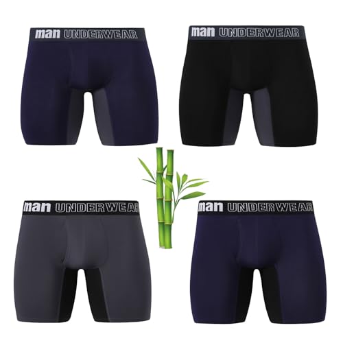 LTHTX Herren-Boxershorts mit langem Bein, Bambus, Anti-Scheuern, atmungsaktive Unterwäsche, Sport-Boxershorts mit Stützbeutel,C, 6XL, 4 Stück von LTHTX