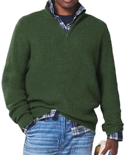 LTHTX Herren-Pullover mit Viertelreißverschluss, warm, Kaschmir, Business-Casual-Reißverschluss, langärmelig, gestrickt, Reißverschluss, Stehkragen, Polo-Pullover, Army Grün, Small von LTHTX