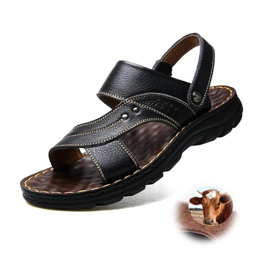 LTHTX Herren-Sandalen aus Leder, bequem, atmungsaktiv, Sport-Sandalen, offene Zehen, Urlaub, Strand, Hausschuhe für den Sommer, Schwarz , 38 2/3 EU von LTHTX